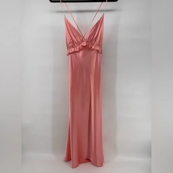 Klesis Pink Midi Satin dress with V-neck open back - Picture 2 of 8